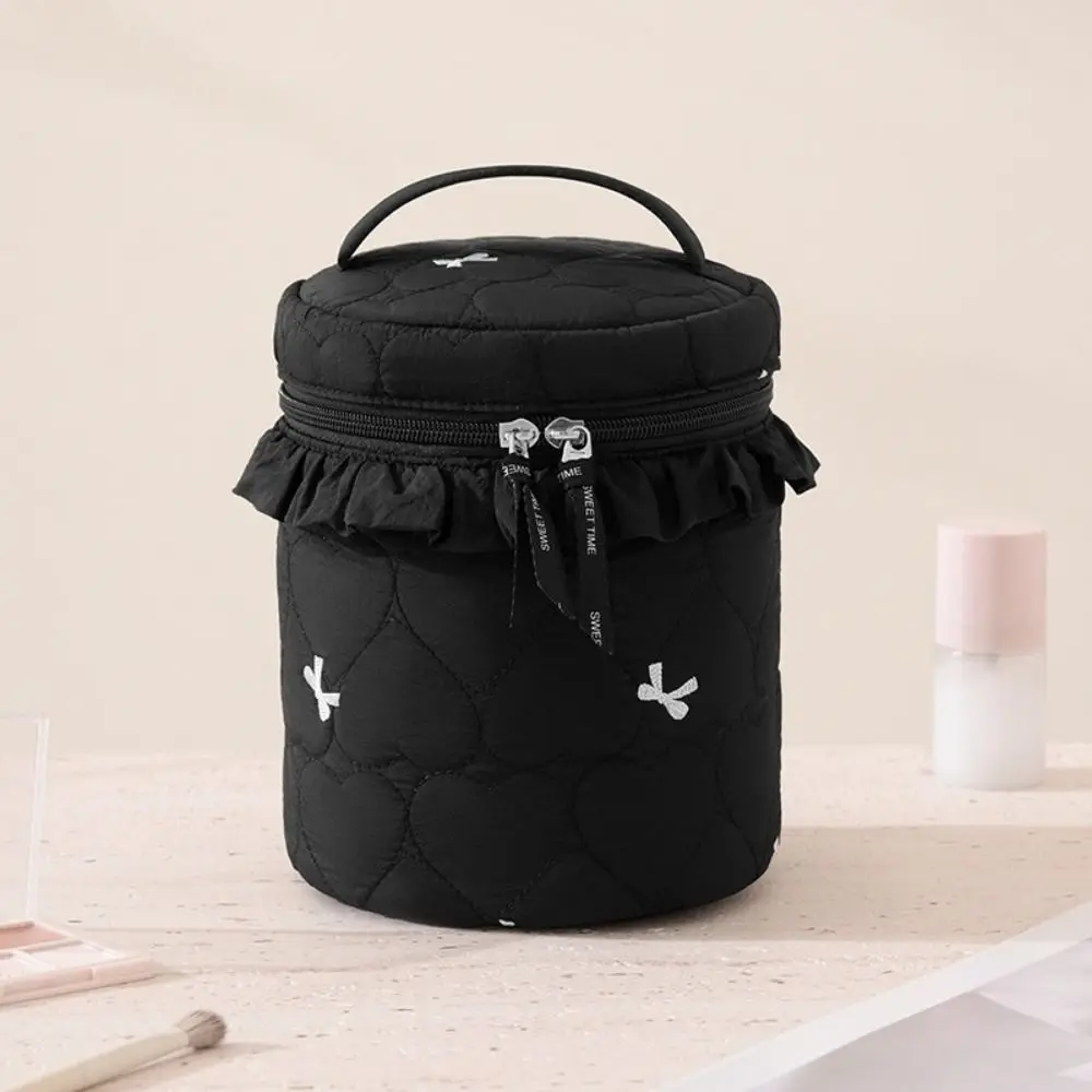 Love Pattern Cosmetic Organizer Bag Cylindrical Shape Large Capacity Toiletries Bag Candy-Colored Zipper Closure Makeup Bag