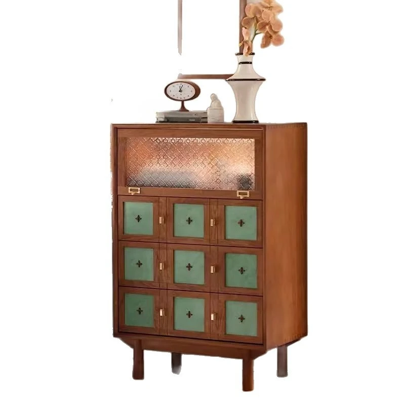 

Retro medieval cherry wood solid wood bucket cabinet, living room dining side cabinet, sofa TV cabinet