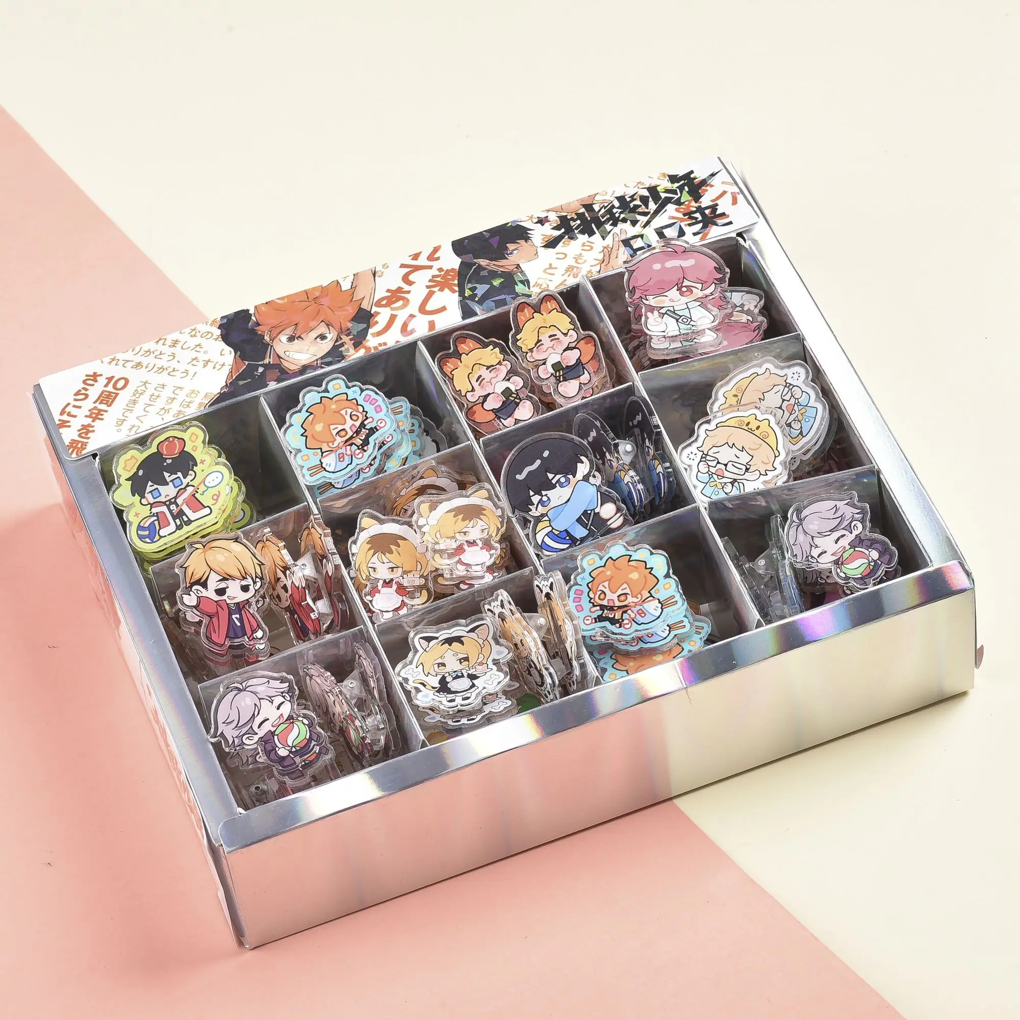 Haikyuu!! Colección Grande de Clips PP para Mercancía - Acrílico de Doble Cara de Alta Calidad, Caja Completa con 48 Carpetas para Fotos