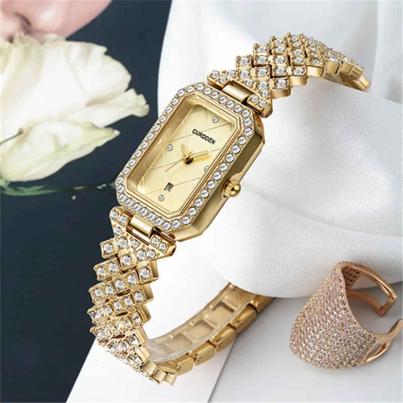 Ins Niche Luxury Women's Luxury Brand Watches Diamond Simple Gift Gold Diamond Women's Quartz Watch