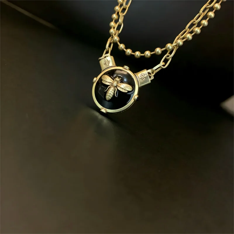 Vintage Bee Pendant Drip Glaze Necklace Chakra Balancing Energy Healing Protection Boho Handmade Jewelry