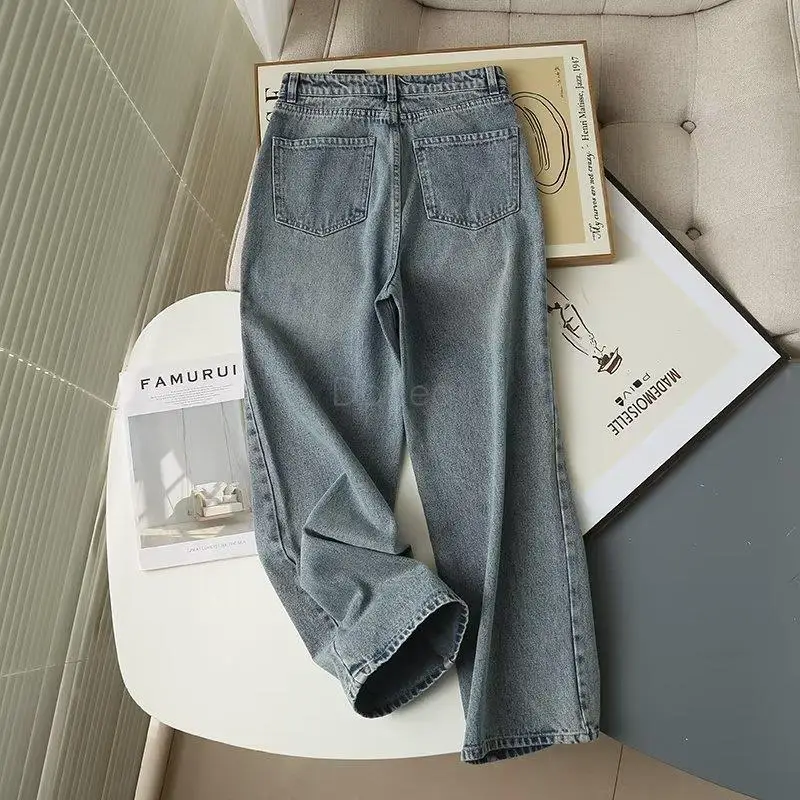 Donegirl 2023 Autumn New Women Straight Leg Pants Vintage Simple Casual Wide Leg Jeans Versatile Commute Trousers Female Chic