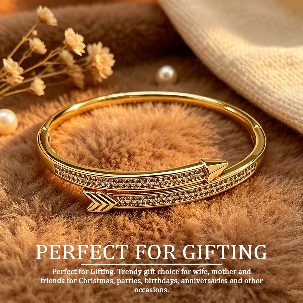 YH-Cupid's Arrow Light Luxury Gold Double Arrow Interlaced Dense Inlaid Sparkling Diamond Bracelet