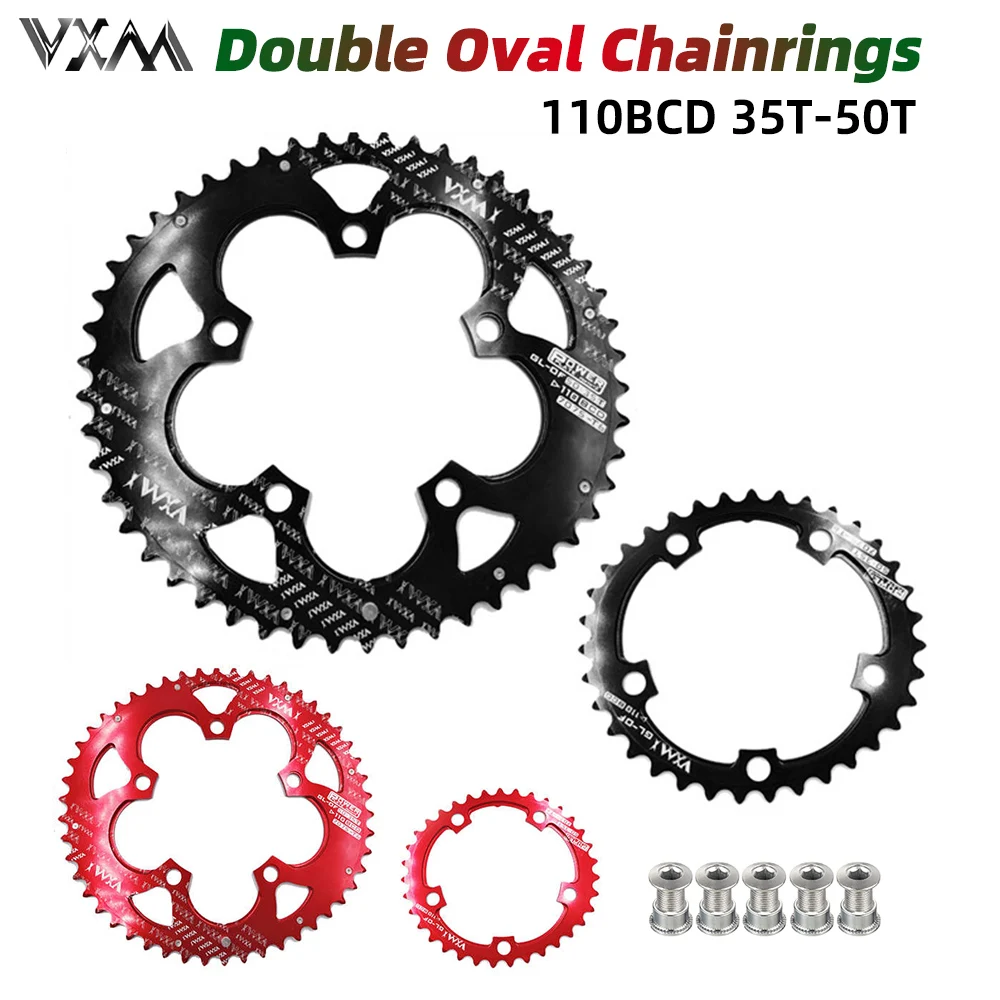 VXM Ultra Light 110BCD 50/35T with Screws Bolt 700C Road Bike, 7075-T6 Alloy 110 Double Oval ChainWheel,Climbing Power Plate Kit