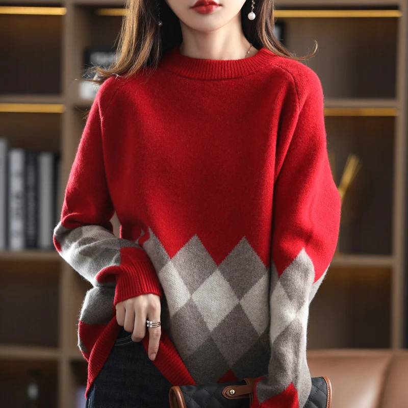 

Color Wool Sweater Round Neck Pullover Sweater Soft And Elegant Cashmere Sweater Basic Paragraph Large Size Knitwear Ladies