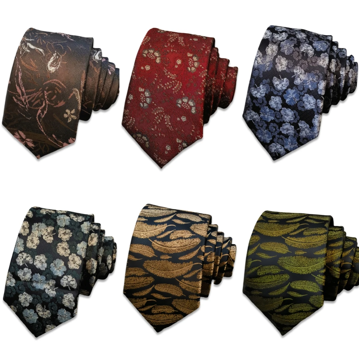 Krawatten für Herren, Jacquard, Blumenfedern, 7 cm, Krawattenzubehör, Alltagskleidung, Hemd, Anzug, Krawatte, Hochzeit, Party, Geschenke, Krawatte