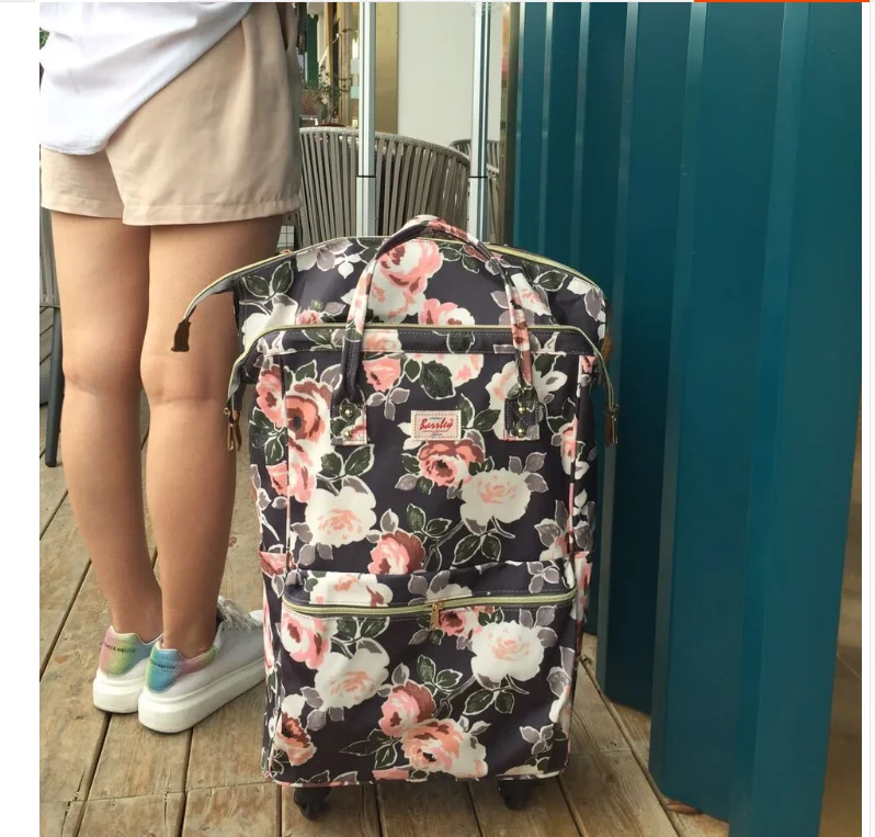 Mochila de compras con ruedas para mujer, bolsa de equipaje rodante, bolsa de viaje, bolsa de equipaje de mano