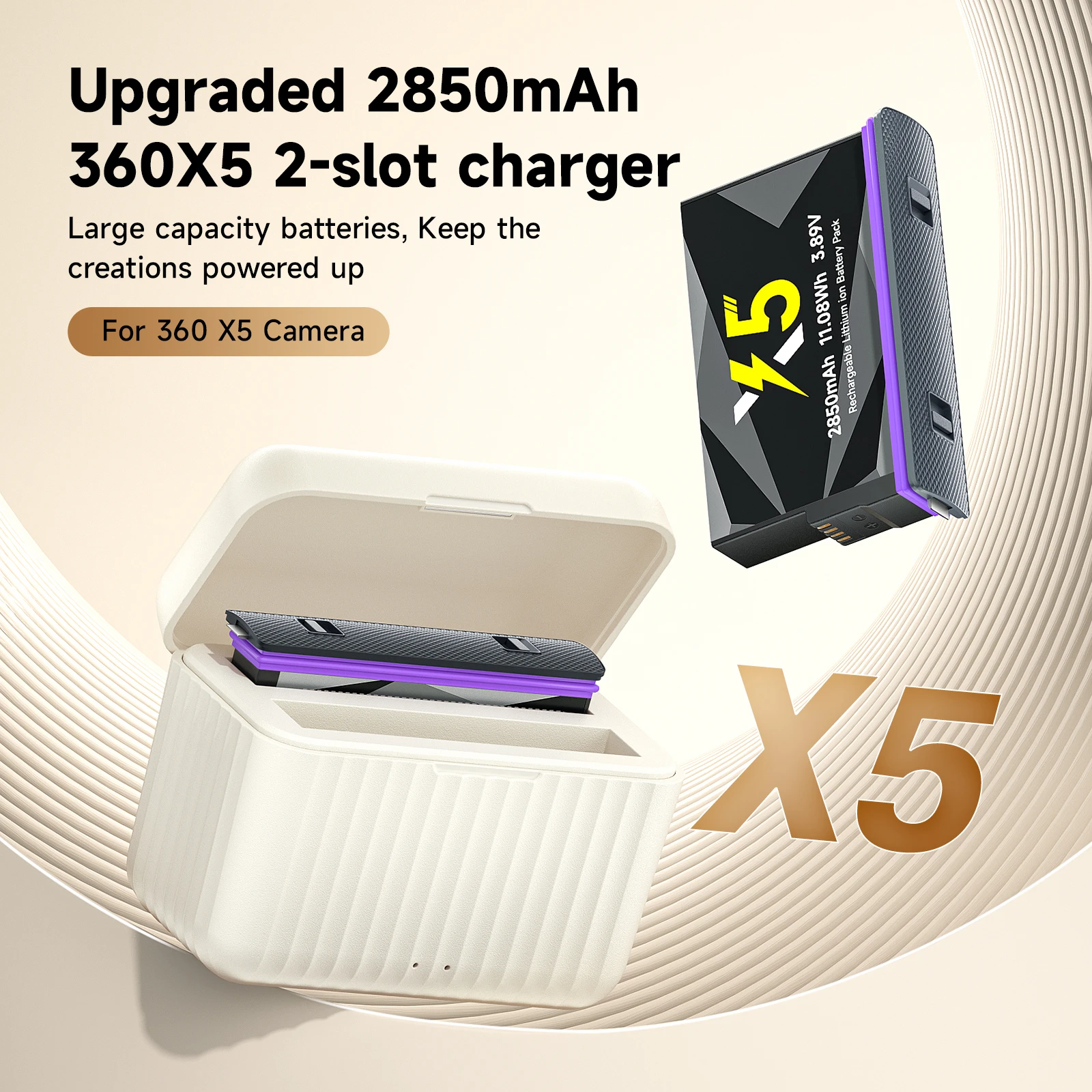 2850mAh Akku für Insta360 X5 Kamera, Batterie und Schnellladegerät für Insta 360X5, zusätzlicher Akku für Insta360X5 Action-Kamera