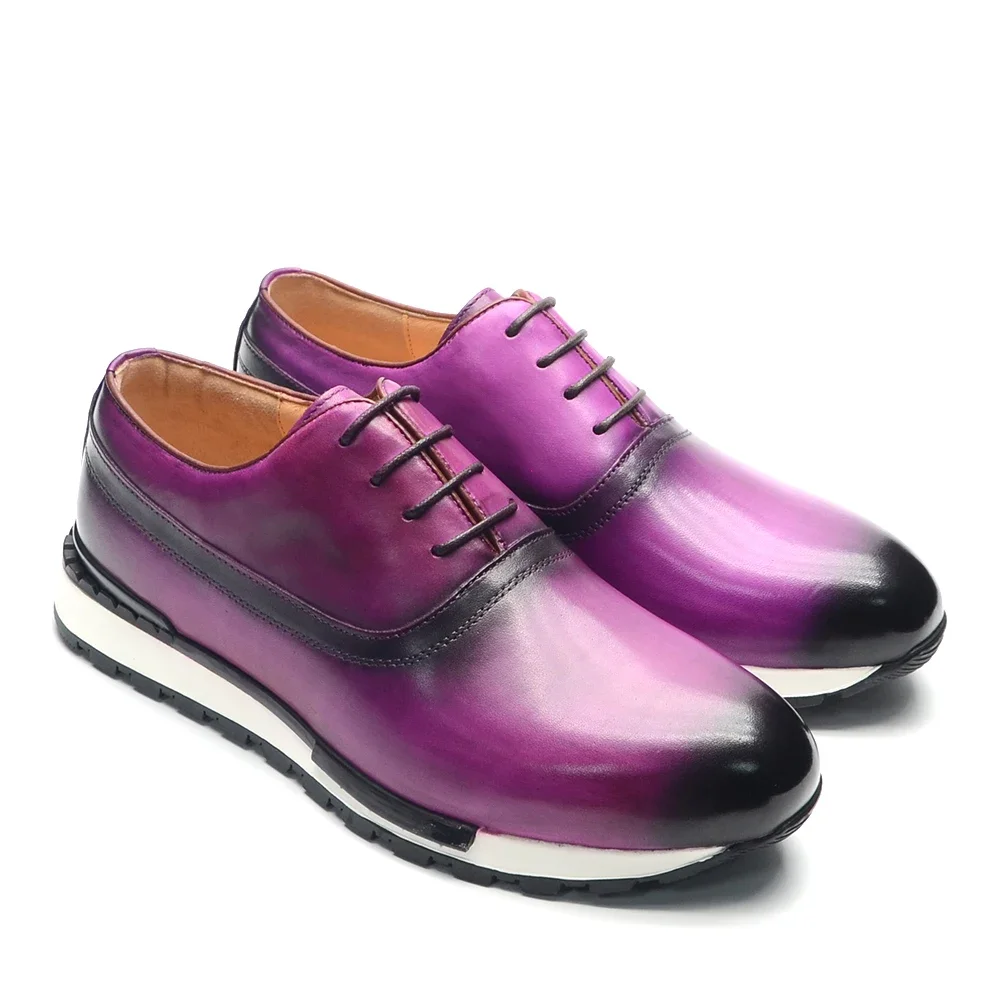 Luxury Classic Oxford Shoes for Men Genuine Leather Casual Sneakers Lace-up Plain Toe Handmade Black Blue Purple Male Footwear