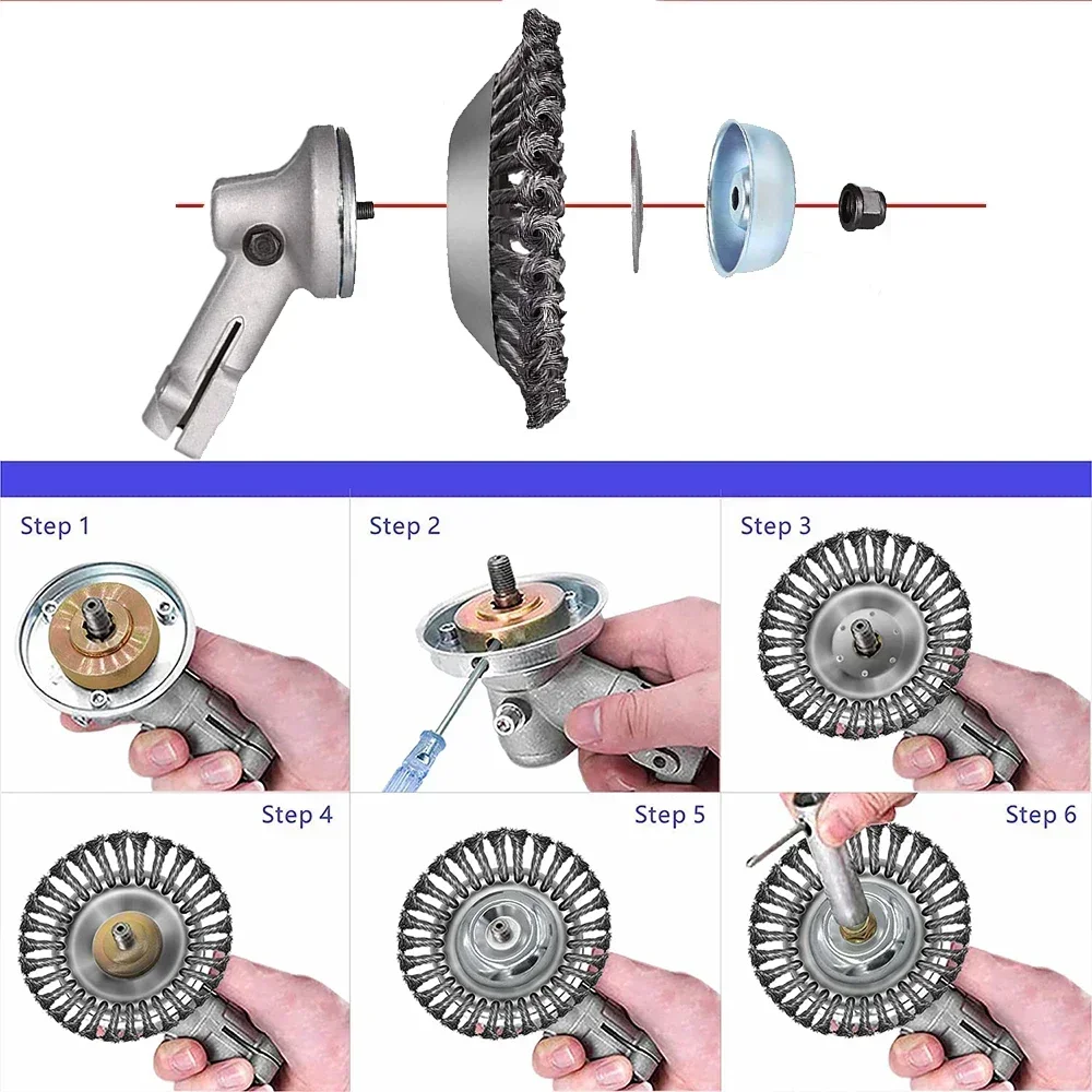 6/8 Inch Upgrade Weed Brush Cutter Head Lawn Mower Universal Grass Trimmer Head Steel Wire Wheel Brush Disc Garden Trimmer Heads