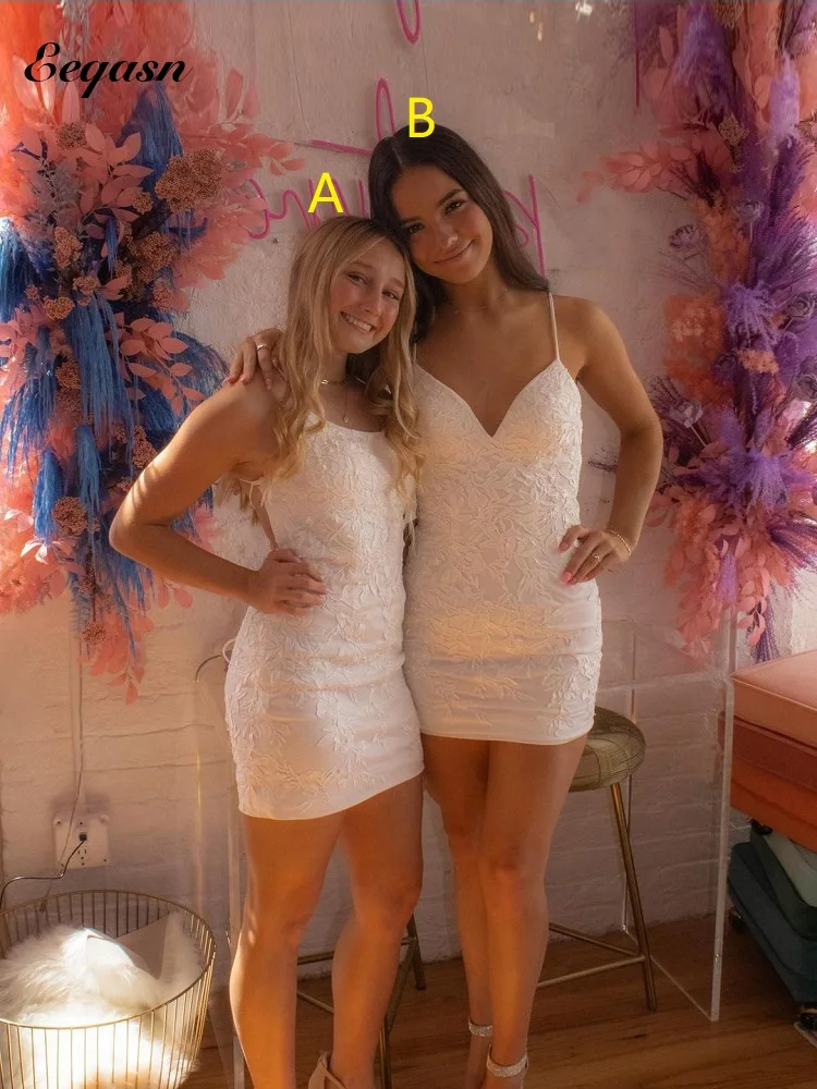 Elegant Ivory Lace Homecoming Jurken Korte V-hals Criss Cross Terug Sexy Bodycon Jurk Cocktail Voor Tieners Afstuderen Outfits