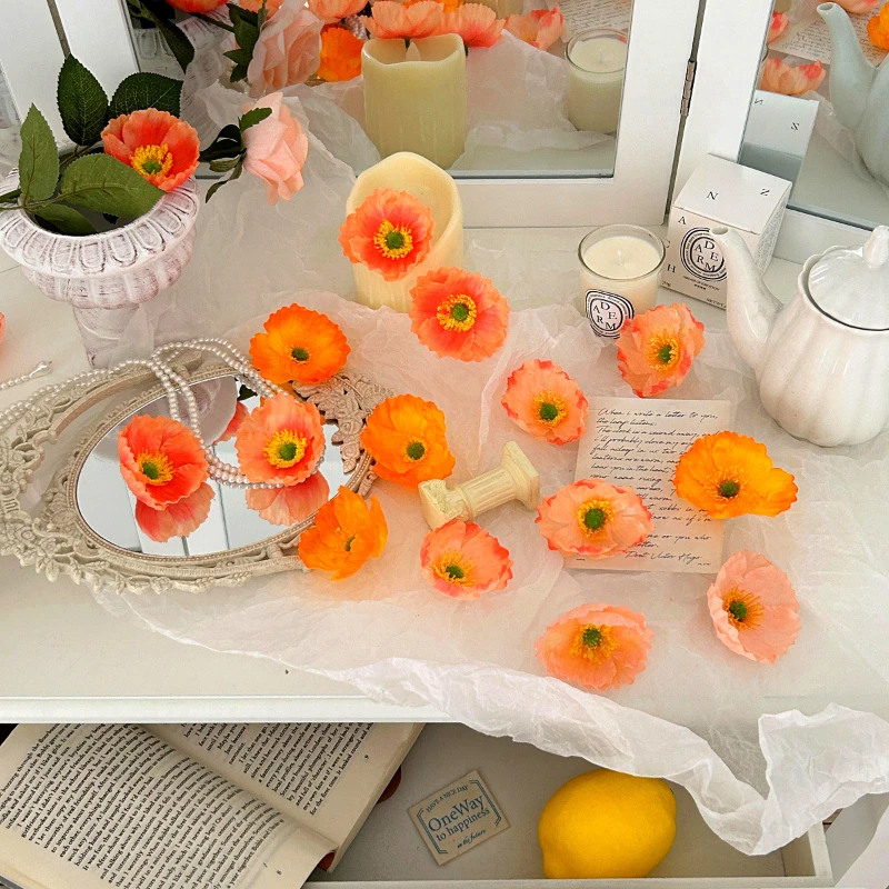 15PCS DIA 5CM Artificial Yumei Flower Head Handmade DIY Decorative Hair Clip Accessories Poppy Flower Head Wedding Decoration