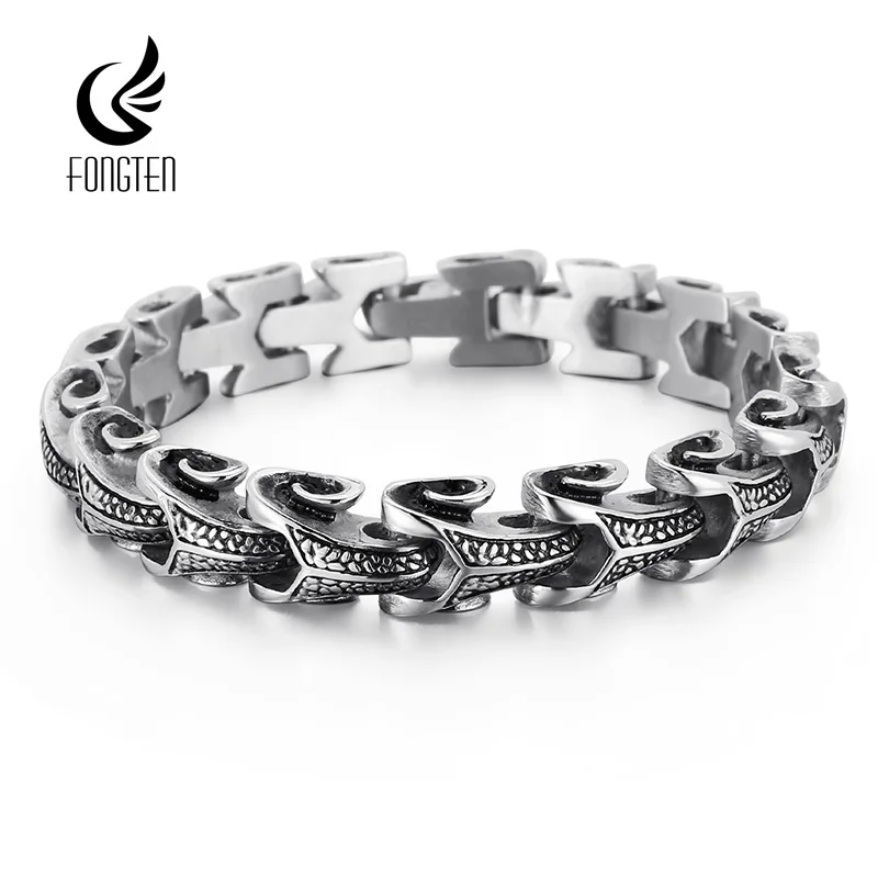 

Fongten 22cm Dragon Bone Chain Bracelet For Mens 316L Stainless Steel Black Gold Silver Color Viking Bangle Bracelets Jewelry