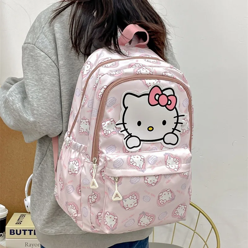 Saco escolar de grande capacidade Sanrio para meninos e meninas, Kuromi, melodia, Cinnamoroll, desenhos animados, Hello Kitty, bolsa de lona kawaii, fofa