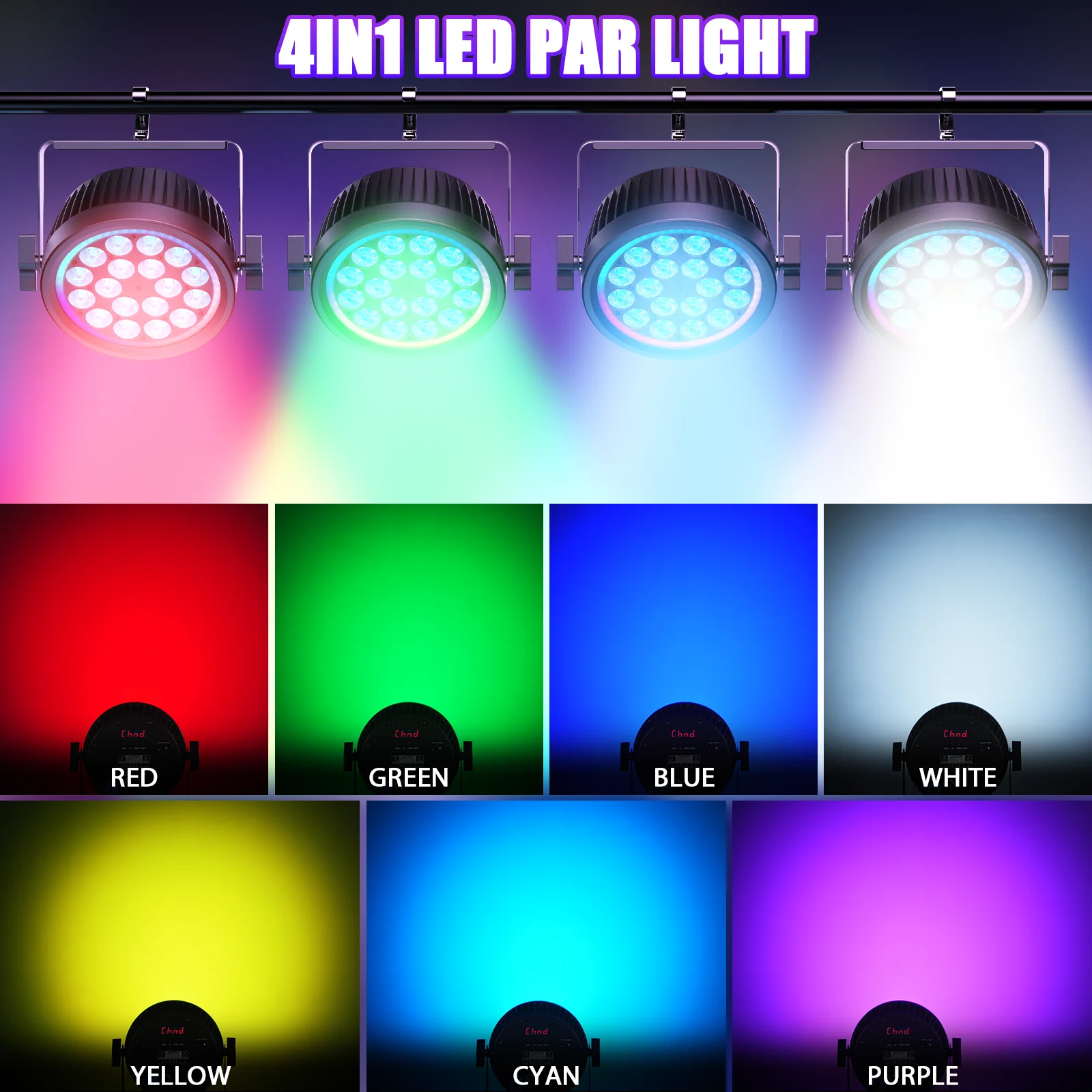 

Datewink 4Pcs 200W LED RGBW Quiet Par Lights With RGB Ring DMX512 Stage Effect Lighting For DJ Disco Wedding Party Nightclub Bar
