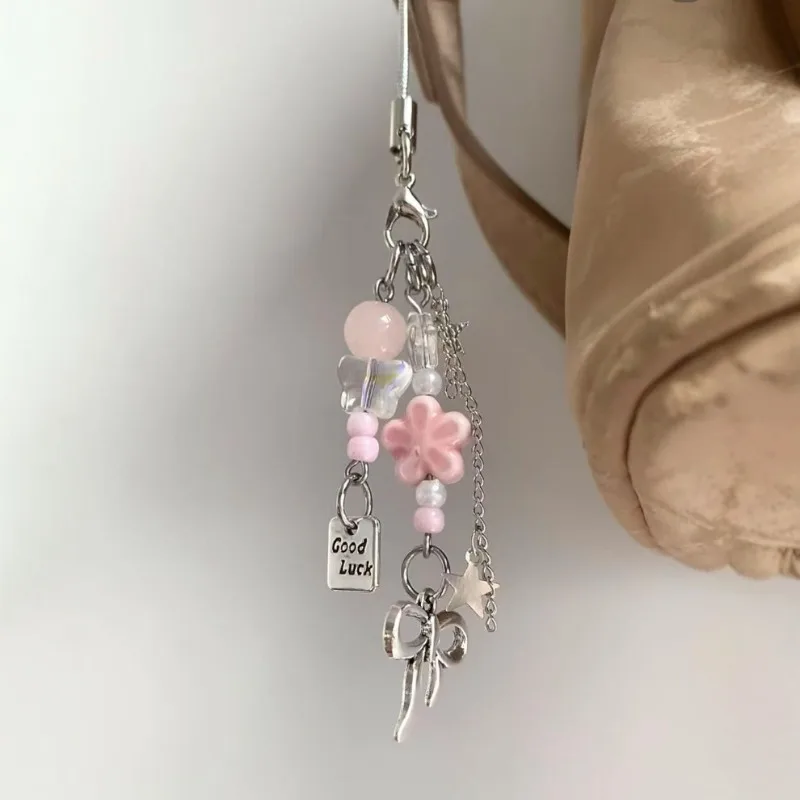 

Весенняя подвеска для телефона с вишневым бисером, короткий ремешок для камеры CCD с розовым жемчугом, кавайная цепочка для телефона для девочек, эстетические аксессуары