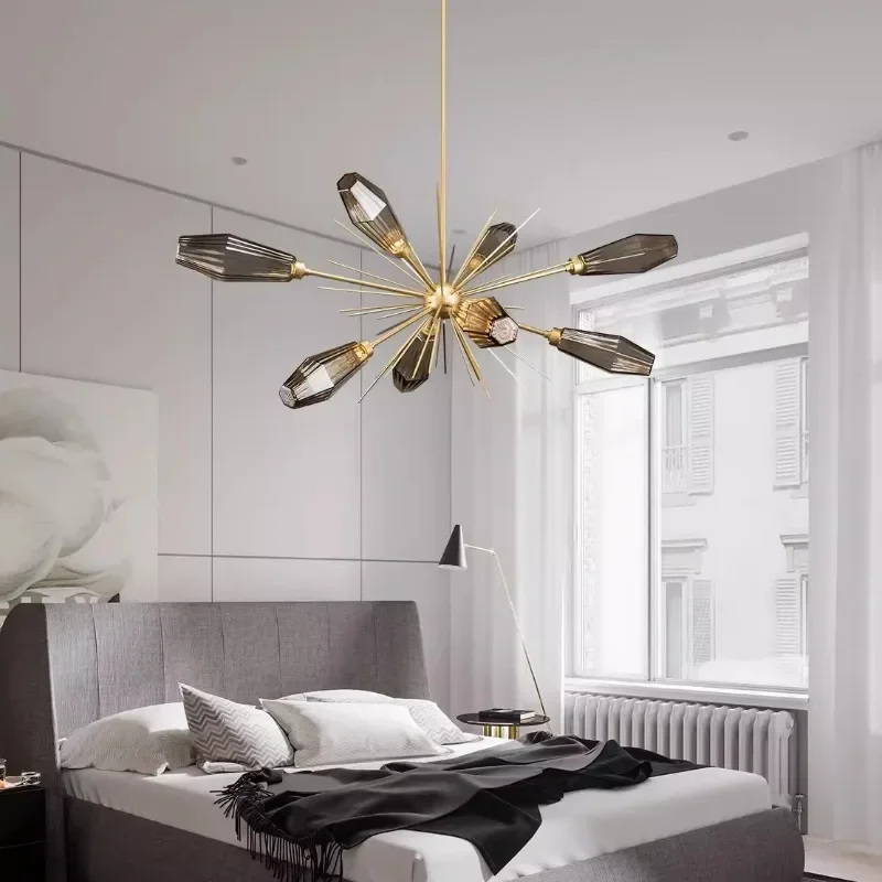 SANDYHA Nordic Creative Pendant Lights Smoke Grey Glass Chandelier LED Hanging Lamp For Bedroom Living Room Lobby And Home Decor