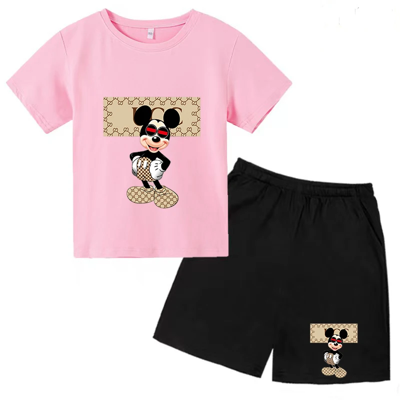 Camiseta con estampado de Anime para niños y niñas, top encantador y pantalones cortos, de 2P ropa bonita, conjunto informal deportivo para correr,