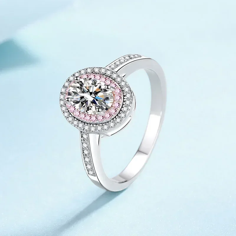 Pigeon Egg Shape Platinum Ring, Micro Inlaid 1ct Pink Moissanite Diamond Pt950 Rings for Women Sweet Girl Heart Fine Jewelry