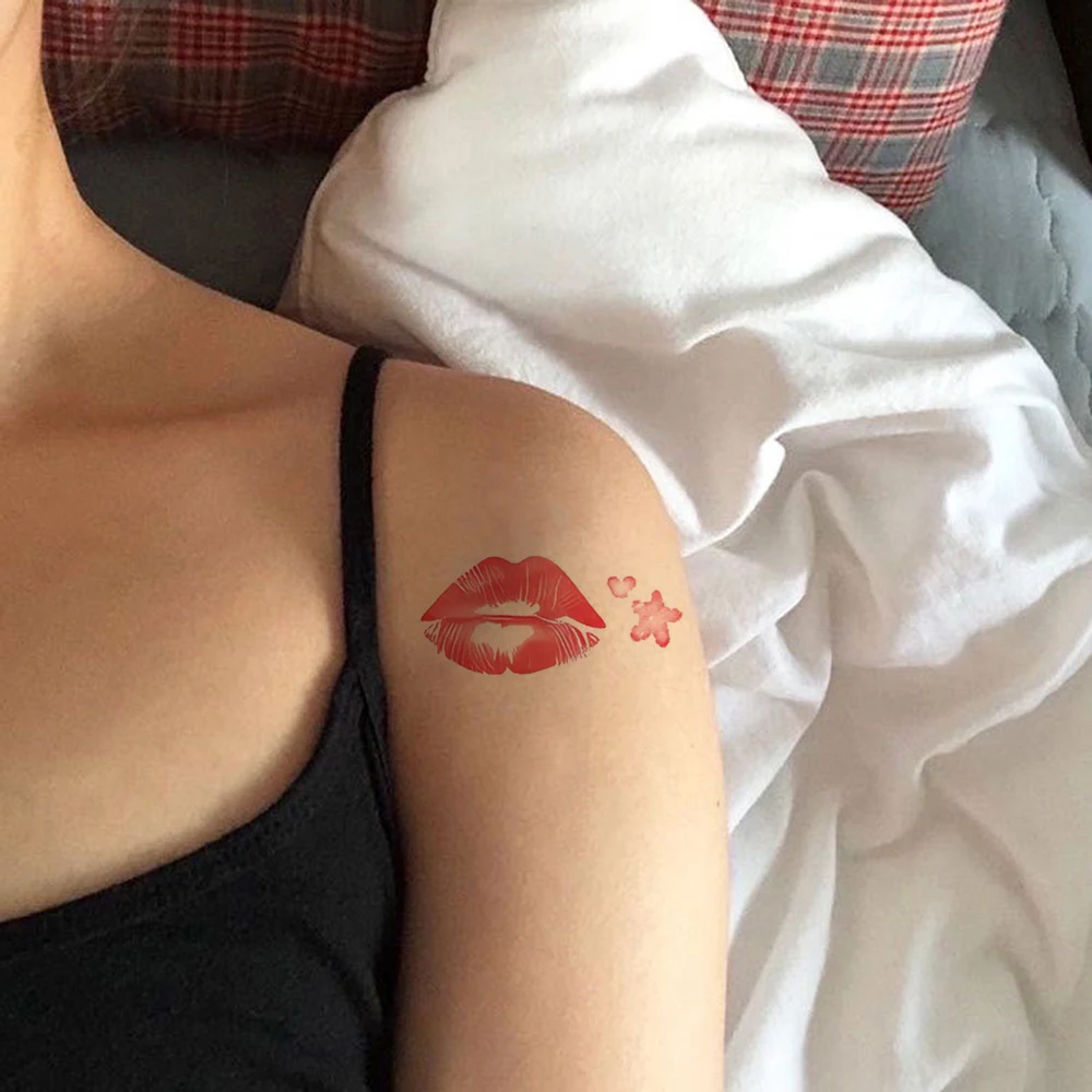 6pcs Valentine's Day Body Stickers Waterproof Red Lips Fake Tattoo for Women Rose Heart Temporary Tattoos Wedding Body Decor