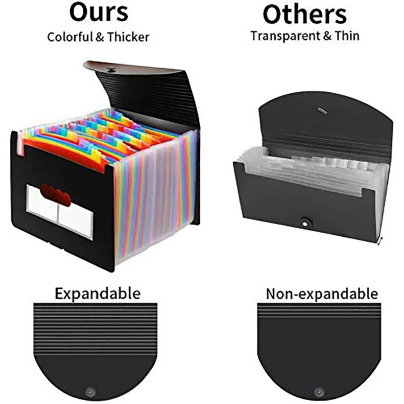 Portable A4 File Folder 13 24 Pockets Multilayer Rainbow Solid Extensible Organ Bag for White-collar Workers Teachers Women