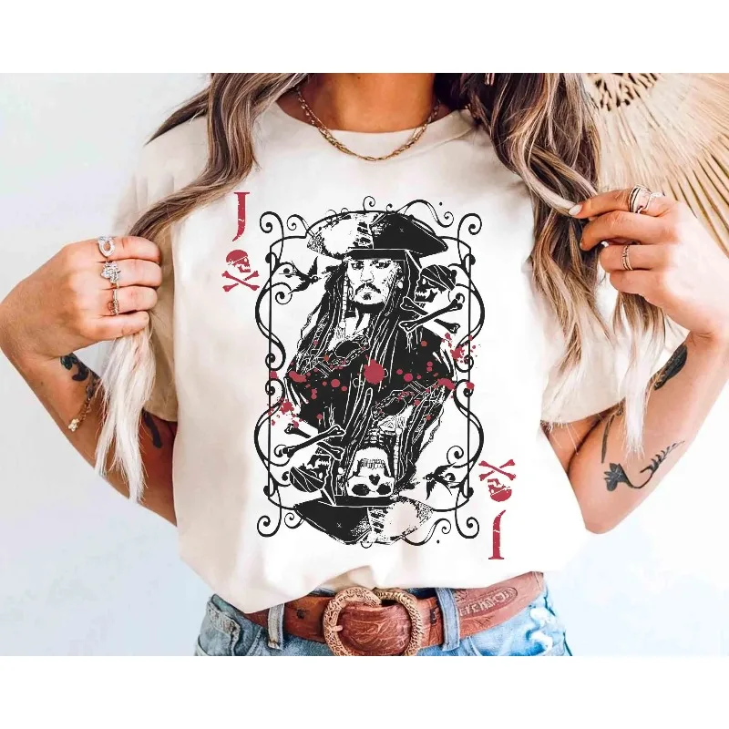 Disney Pirates of the Caribbean Jack Sparrow Playing Cards Vintage Shirt, Magic Kingdom Pirate Night T-shirt  Cotton Streetwear