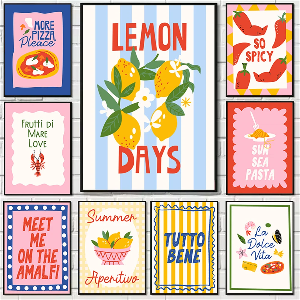 

Trendy Wine Cheers Print Posters Retro Poster Pasta Night Food Print Painting Bar Cart Art Decor Maximalist Room Decor