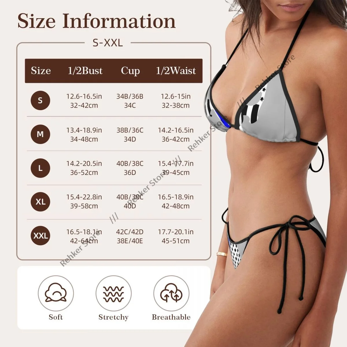 Sexy Women Bikini Swimsuit Blue Line Flag Skull Swimwear Bathing Suit - view 6