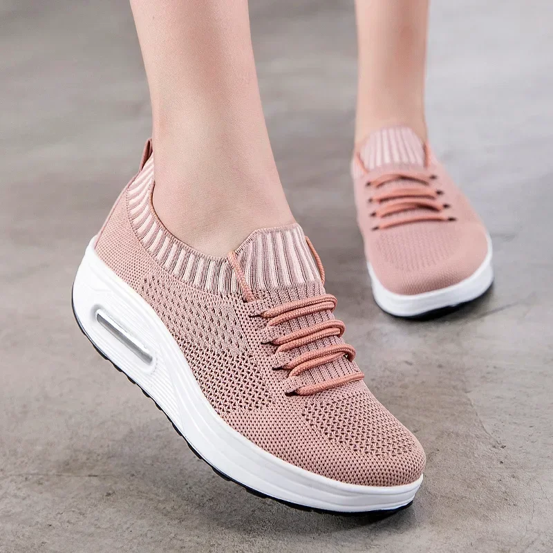 Net Fabric Low Help Breathable Solid Color Air Cushion Thick Soled Slip-on 2024 New Large Size Women's Shoes Zapatos De Mujer