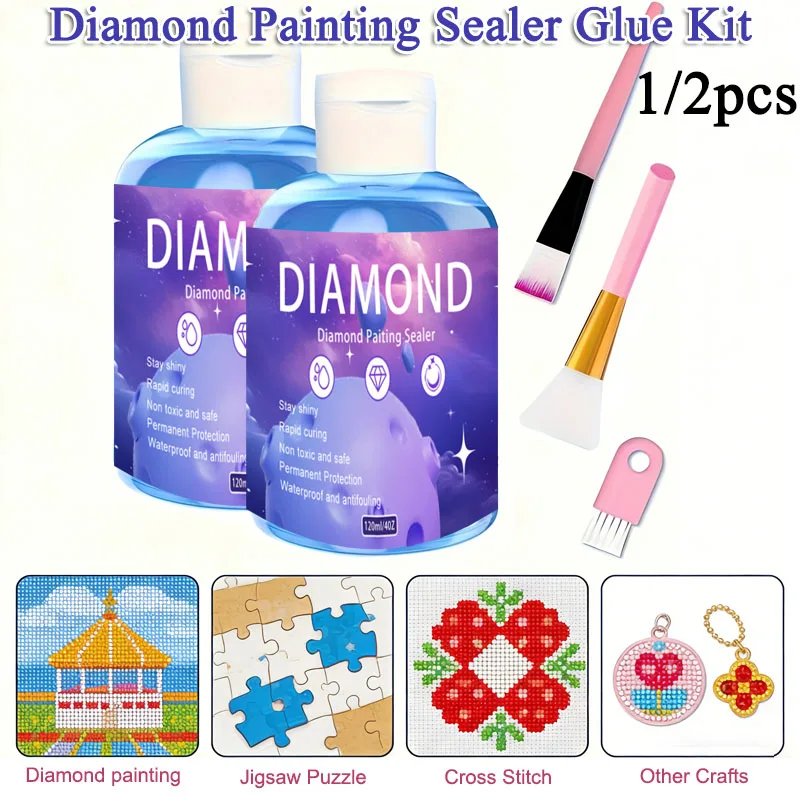 1/2pcs Diamond Painting Sealer Glue Kit 120ML/pc Stay Shiny Rapid Curing Non Toxic And Safe For Puzzle Glue DIY Diamond Art