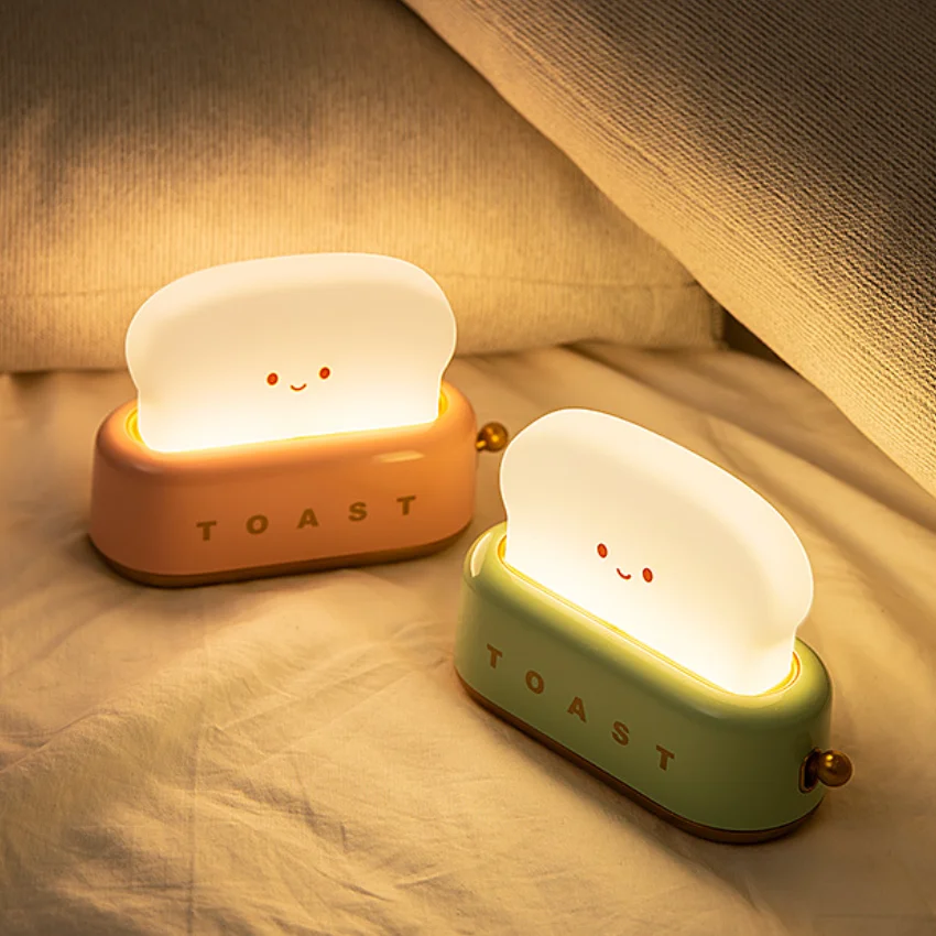 Cute Toaster Night Lights USB Rechargeable Auto LED Night Lamp Adjustable Brightness Bedside Home table Lamp