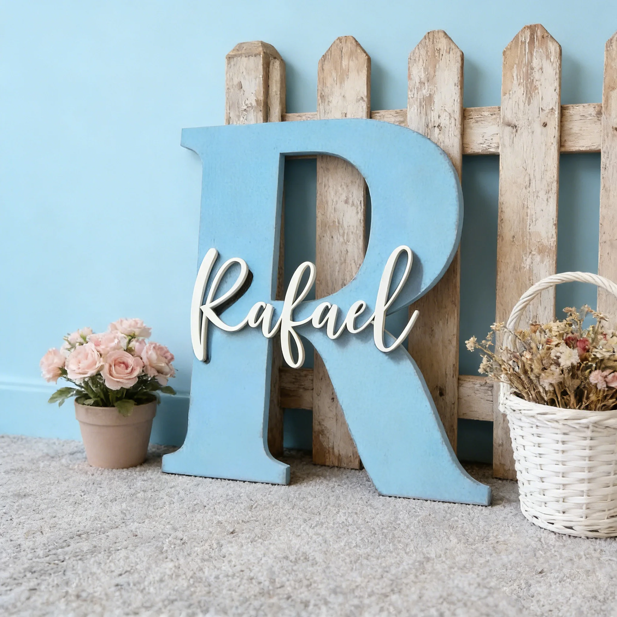 1pc Blue Double-layer Surname Brand, Suitable for Children's Rooms, Living Rooms, Entrance Decoration, and Customized Souvenirs view 4