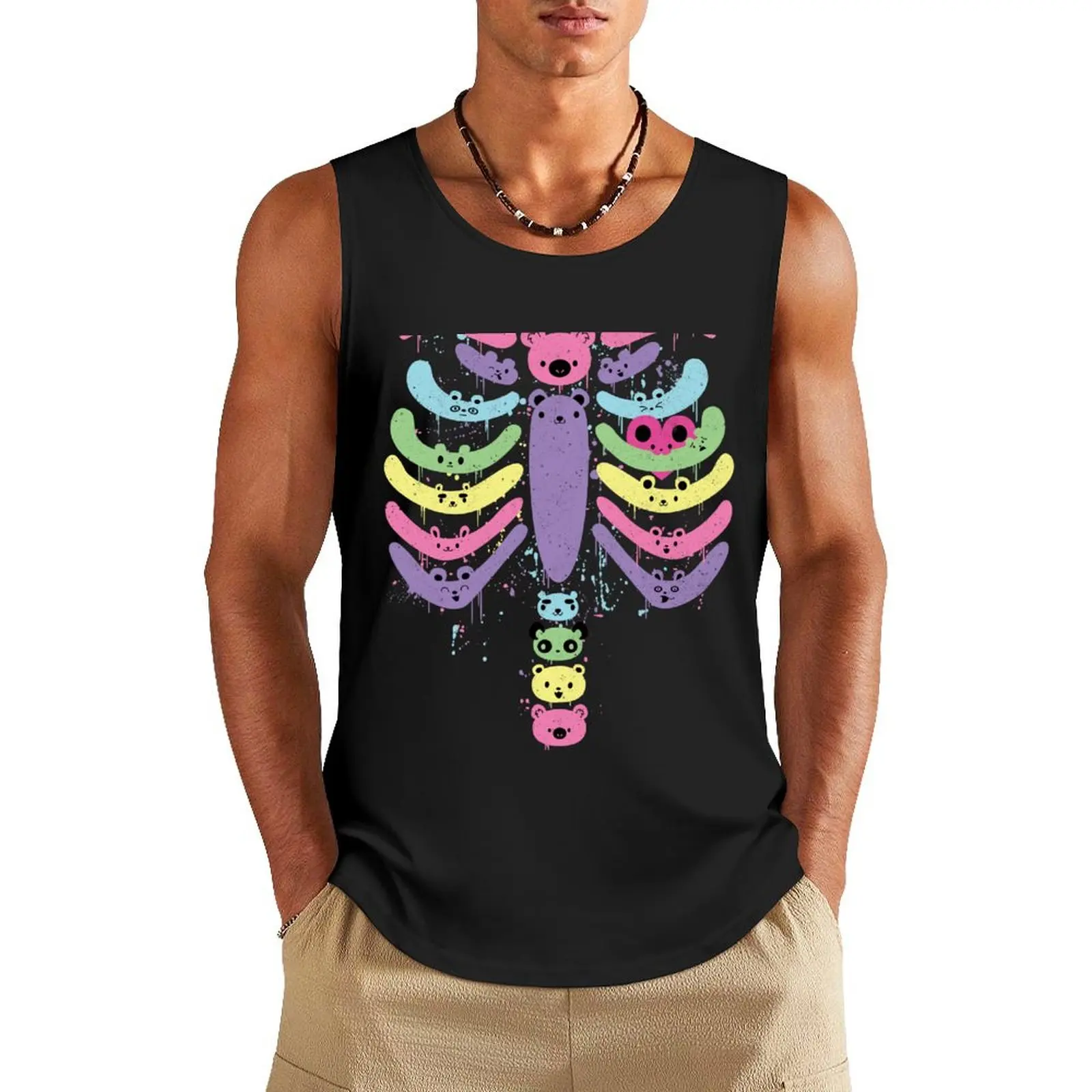 Bear Bones Kawaii Drip Tank Top t shirts Gym T-shirts for men Muscle fit