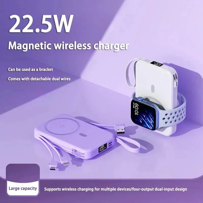 

20000mAh High Capacity Magnetic Power Support 22.5w Super Fast Charging Comes With Charging Cable And Stand For IPhone Samsung