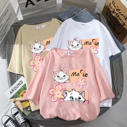 Mickey  Marie Cat T-shirt Women Girl Funny Cute Cartoon T-shirt with Print Casual Short Sleeve Woman T Shirt HarajukuTops