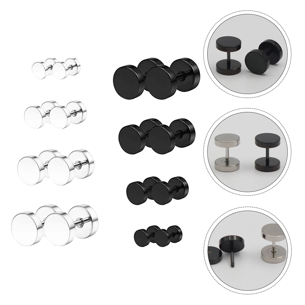 

8 Pairs Titanium Steel Earrings Stud Men Piercing Studs Unisex Stainless and Women Round