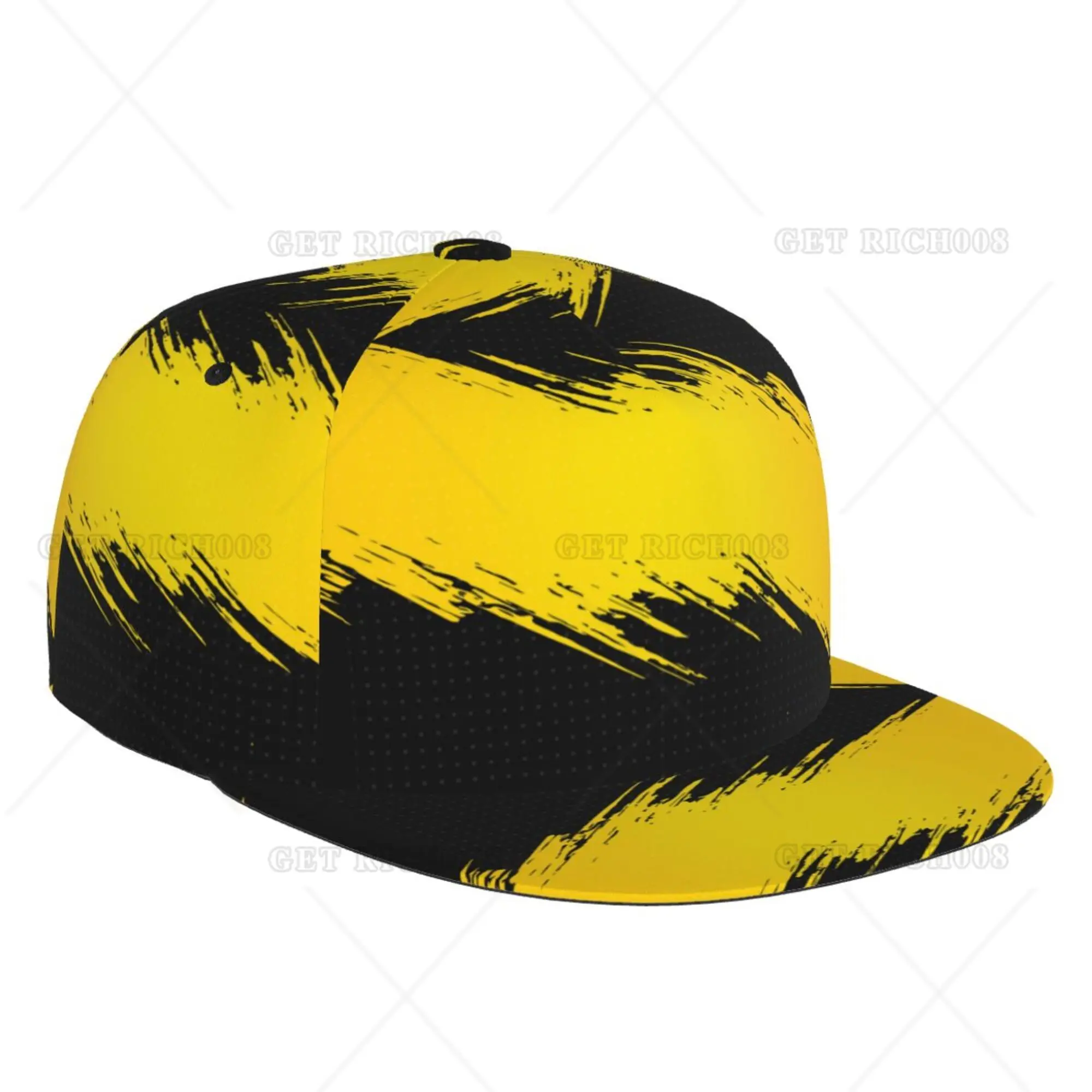 Yellow and Black Brush Baseball Cap Flat Brim Hiohop Hat Unisex Adult Adjustable Print One Size Trucker Men Golf Hat