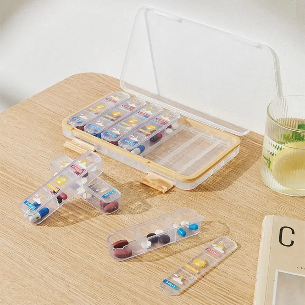 

21 Grid 7-Day Pill Organizer Waterproof Sealed Weekly Pill Case Moisture-proof Sliding Cover Design Medicine Storage Box