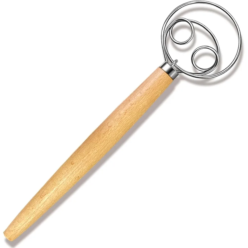 1Pcs Bread Beater Wooden Handle  Stainless Steel Ring Cake Pizza Pastry Biscuit Yeast Baking Dough Mixer Baking Supplies