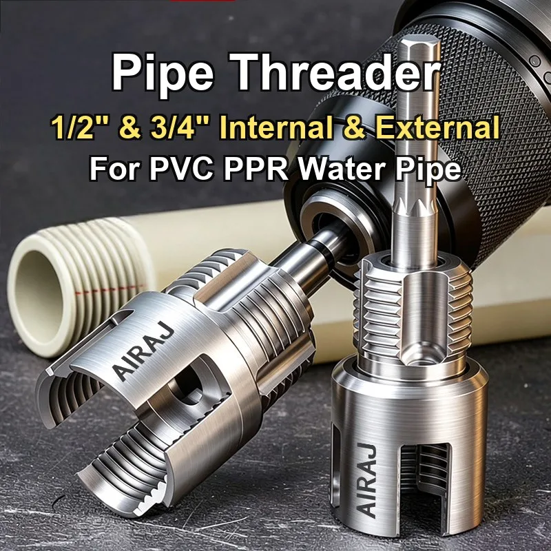 2PCS Pipe Threader Kit 1/2 & 3/4 Inch, Internal External Thread Threading Tool for PVC PPR Water Pipe Manual Threader