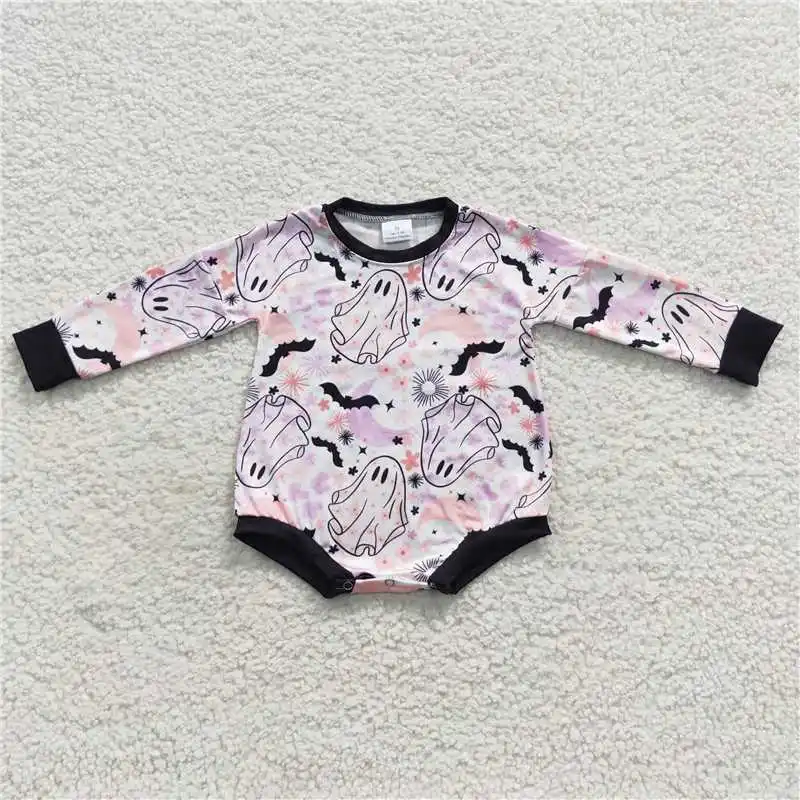 Ghost Flower Moon Bat White Long Sleeve Bodysuit