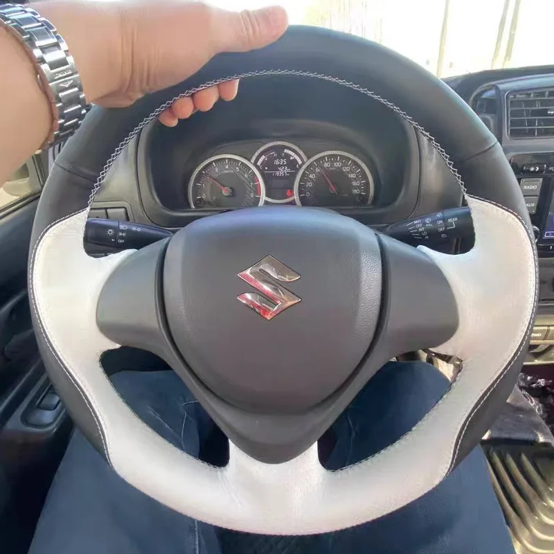 Per Suzuki Jimny FJ 2015 2016 2017 2018 Coprivolante in Pelle Bianca Antiscivolo Cucito a Mano per Rinnovamento Auto