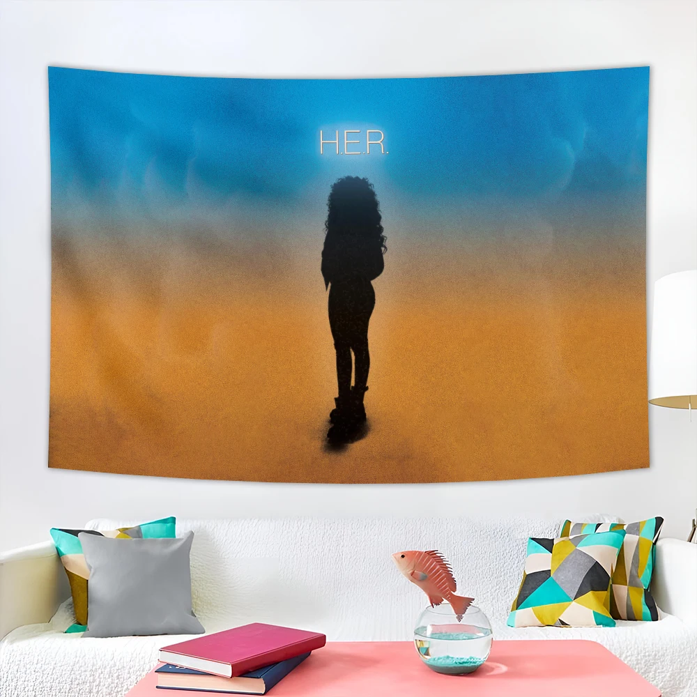 90X150CM A black figure “H.E.R.” Flag Gabriella Sarmiento Wilson Classic Music Bedroom Decor Wall Hanging Tapestry Room Decor