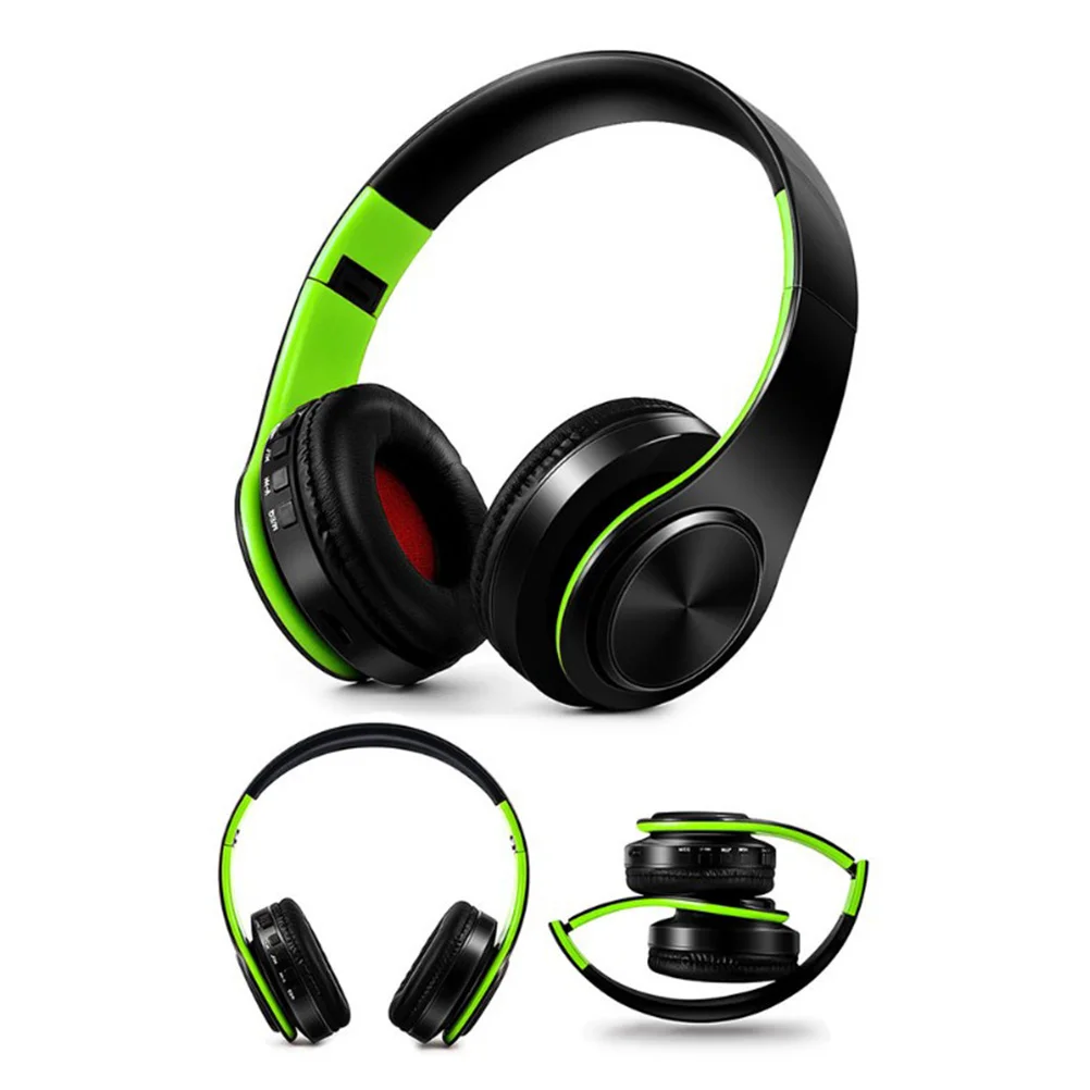 

Foldable Wireless 4.0 Headset Over Ear Headphones Green Black Aux Playback Noise Reduction Comfort Mic