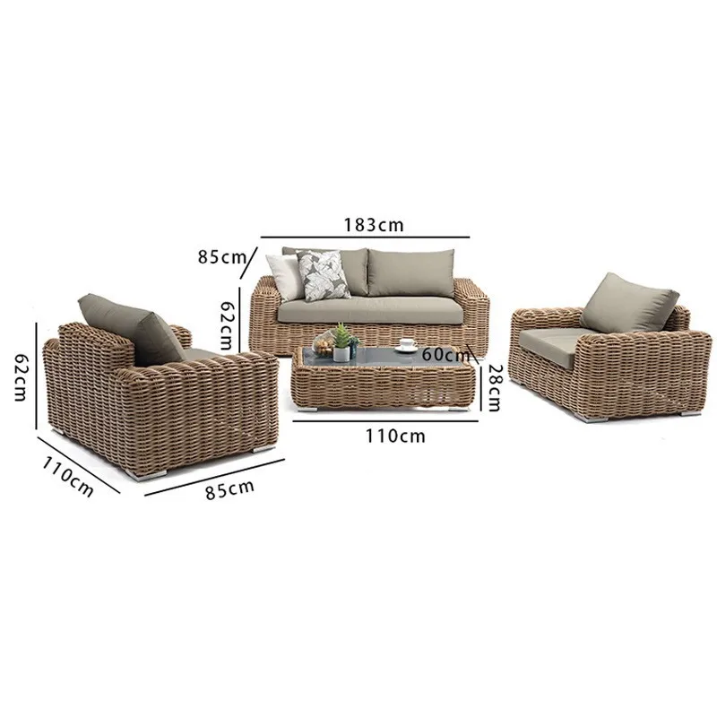 Wholesale outdoor aluminum rattan balcony sofa, courtyard leisure rattan table and chair four-piece combination outdoor rattan c