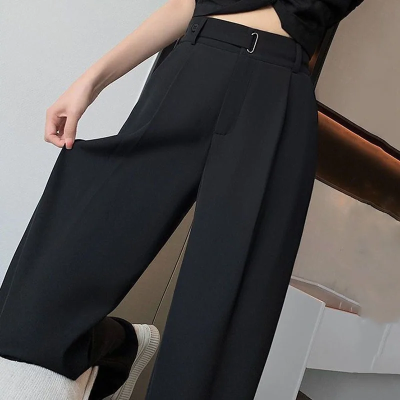 Spring Summer High-Wiasted Suit Pants Women Solid Color Casual Loose Wide Leg Trousers Ladies Korean Chic Office Straight Pants