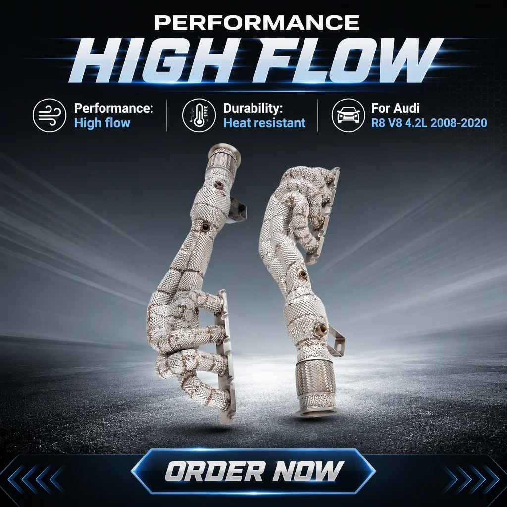 for High Performance Exhaust Manifold Header 304 Stainless Steel Polished for Audi R8 V8 4.2L 2008-2020