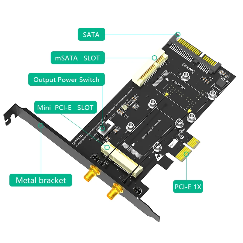 Mini PCI-E to PCI Express X1 Network Adapter mSATA to SATA3 Expansion Card SIM Card Slot Support WiFi/3G/4G/LTE Module/mSATA SSD