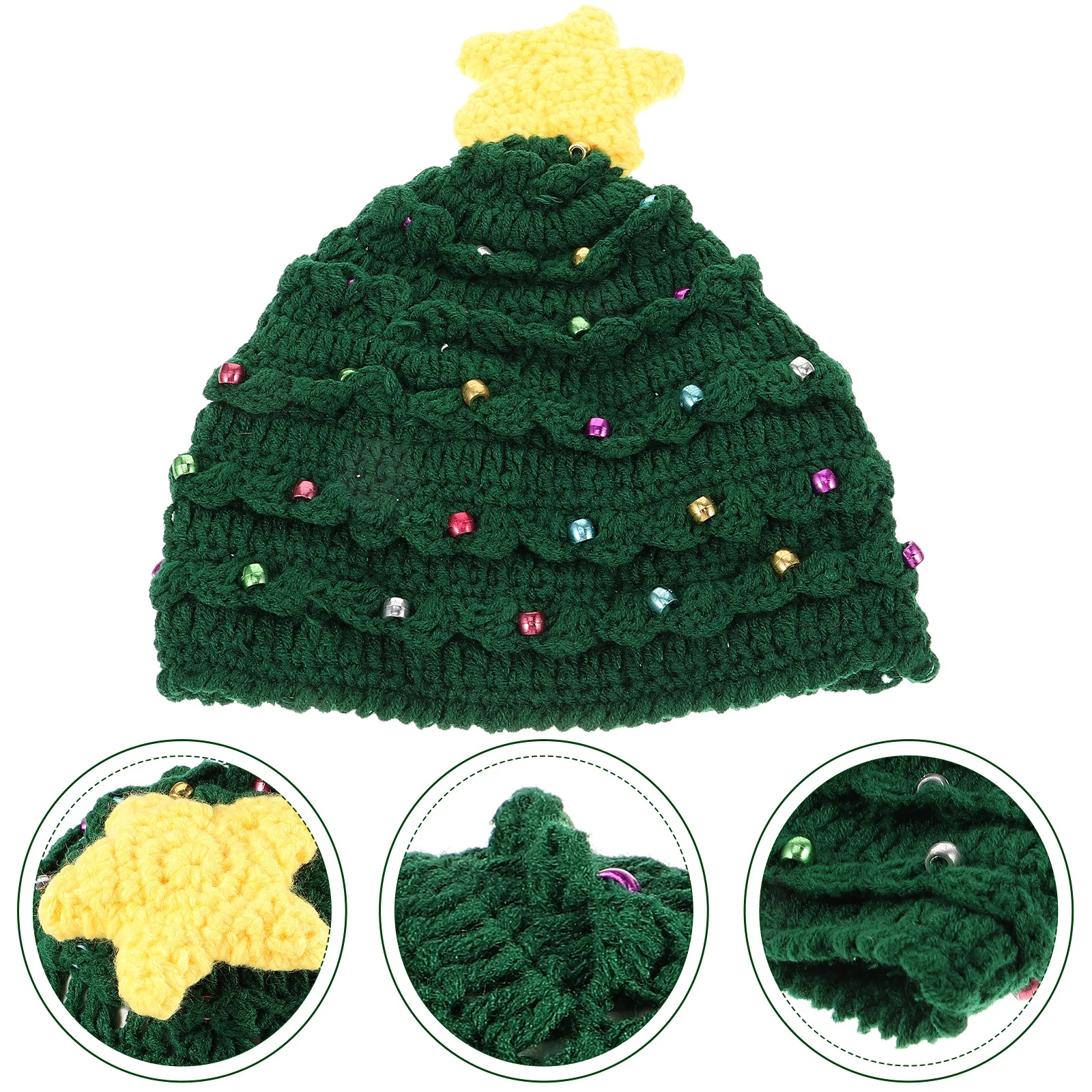

Вязаная крючком шапка с рождественской елкой и звездой, зеленая очаровательная вязаная зимняя шапка ручной работы для детей, аксессуары для праздничной вечеринки для мальчиков и девочек