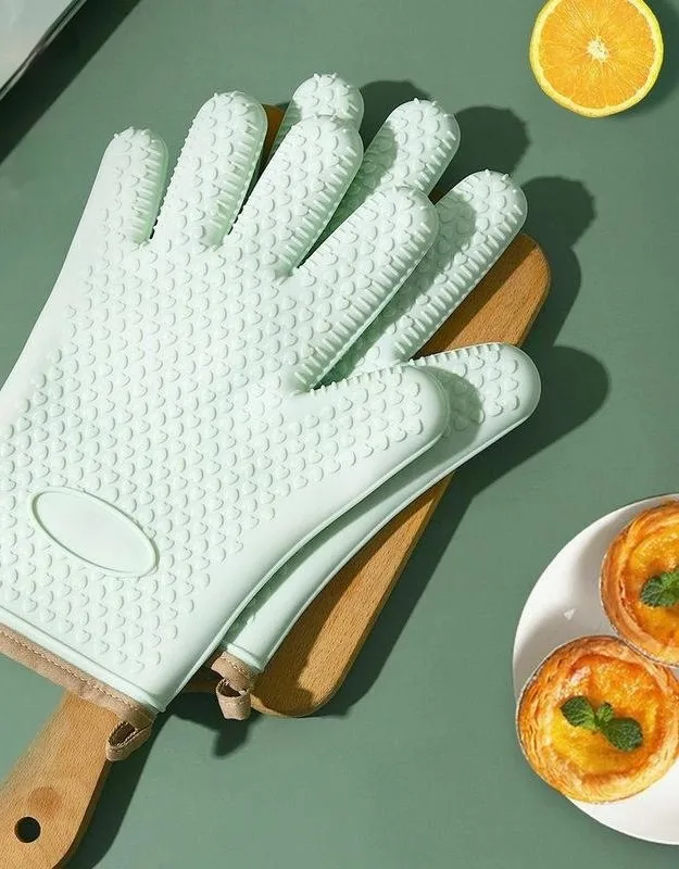 

Anti-scald silicone gloves for kitchen, microwave oven, baking oven, high temperature resistant, non-slip, thickened five finger